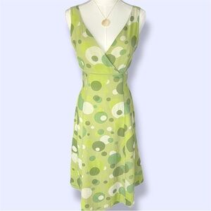 Adrianna Pápell Vintage 100% Silk Green Polka Dot Midi Dress Sleeveless Y2K